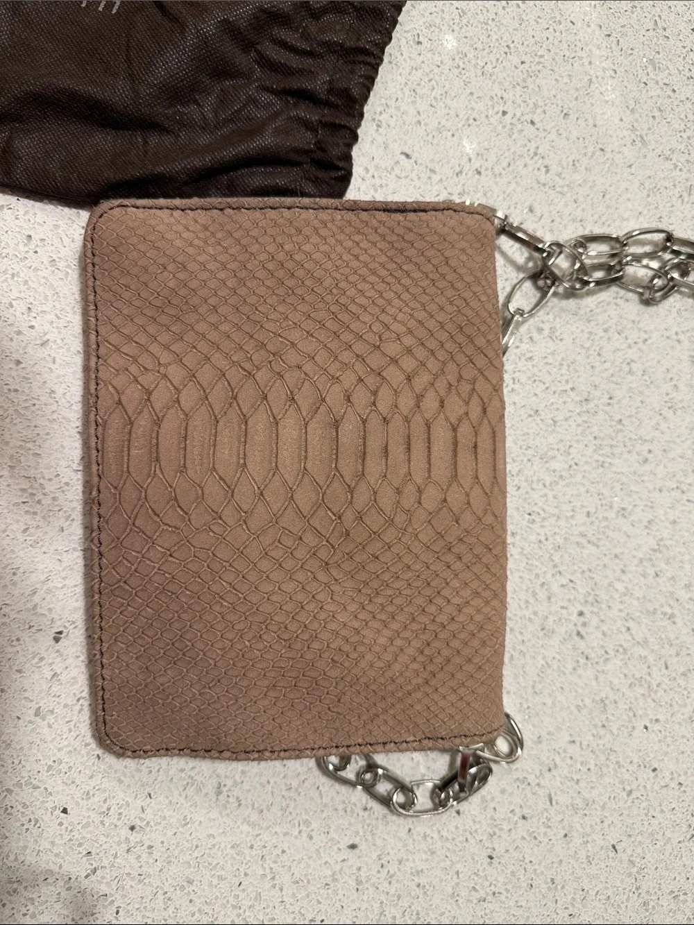 Coccinelle Taupe Leather Chain Crossbody Bag